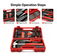 Ensemble d'outils à main rouges pratiques de 24 pièces, kit de réparation multi-usages pour la maison avec boîte de rangement pour les projets d'entretien domestique quotidiens
