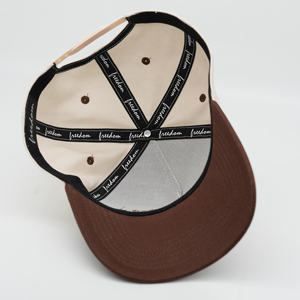 Geringe Mindestbestellmenge 100% Baumwolle Individuelles 3D-Stickerei-Logo Benutzerdefinierte Farbe Braun Zweifarbig A-Frame <span class=keywords><strong>5</strong></span>-<span class=keywords><strong>Panel</strong></span> Baseballkappe - Product Image 5