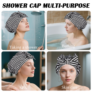<span class=keywords><strong>Bonnet</strong></span> <span class=keywords><strong>de</strong></span> douche réutilisable pour femmes, protection des cheveux, style <span class=keywords><strong>vintage</strong></span>, nœud papillon rayé, imperméable - Product Image 6