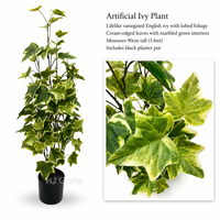 Plante artificielle de 90 cm en fausse vigne de patate douce, feuilles vertes crème variegées, en soie, en pot noir suspendu, écologique, pour café et bureau