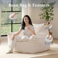 Breit Gestreifter Kord-Sitzsack in Bequemem Beige mit Armlehnen Ohne Füllung Flauschige Einzel-Wolken-Mini-Couch