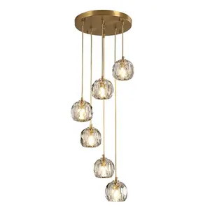 Nordic luminaire chromed copper light luxury ceiling crystal ball chandeliers linear led pendant light
