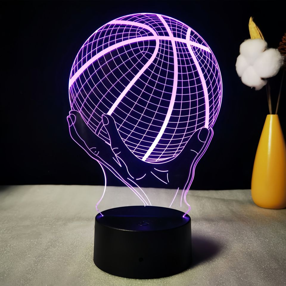 Luz nocturna LED con patrón de baloncesto 3D personalizable con control táctil multicolor, diseño moderno, material ABS, alimentación enchufable