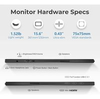 Monitor Portátil IPS de 15.6 Pulgadas Tipo-C, Pantalla Ultrafina para Juegos de 1080P para Laptop, Mac, Teléfono, PS4/ con Cubierta Inteligente