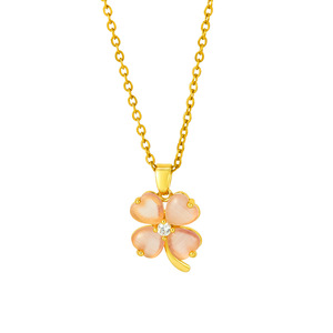 Conjunto de Collar con Colgante de Trébol de Cuatro Hojas para Mujer - Opciones con Piedras Preciosas Multicolores y Detalles de Diamantes, Chapado en Oro de 18K, a la Moda - Product Image 3