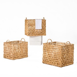 Grands paniers de rangement de style vintage en osier de jacinthe d'eau rectangulaire tissé à la main avec poignées en bois pour l'organisation du Vietnam - Product Image 6