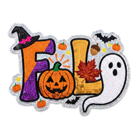 Patchs à paillettes Halloween, grands motifs d'automne effrayants (Citrouille, Fantôme, Chapeau de Sorcière), appliques brodées thermocollantes pour veste, sweat à capuche, décoration DIY