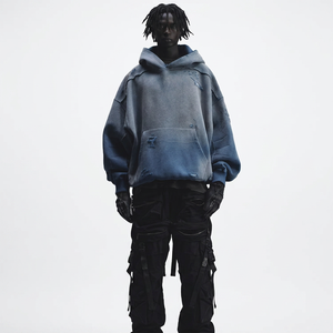 Hoodies homme en molleton bouclette français 500 g/m², teint en pièce, effet délavé à l'acide, effet vieilli, coupe oversize, modèle 2026, pour fabricants - Product Image 1
