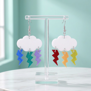 Pendientes de Aro de Resina con Diseño de Nube y Rayo, Blancos, Bonitos y Elegantes, Acrílicos, Nuevos, Coloridos, Modernos, a la Moda, para Fiestas, para Mujer - Product Image 6