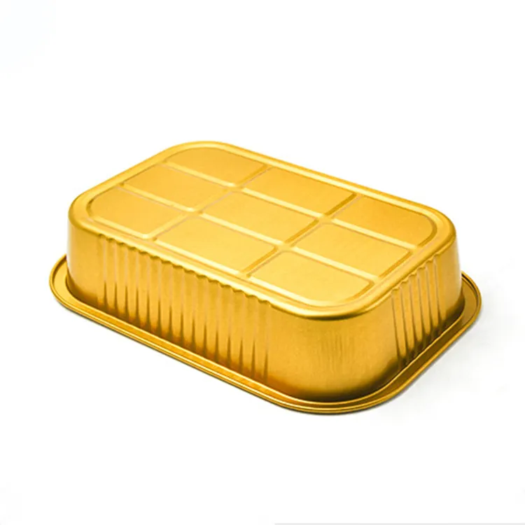 Aluminium Foil Containers Suppliers C1000 1000ml Full Size Thickened Rectangular Airline Food Tray Aluminium Foil Containers With Lid Gold Tin Disposable