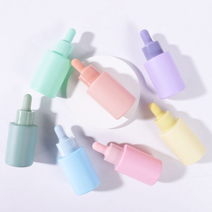 Flacon compte-gouttes en verre cylindrique coloré de 20 ml à 50 ml pour crème de soin de la peau et huile essentielle avec bouchons roses/violets/jaunes/bleus/verts - Product Image 6