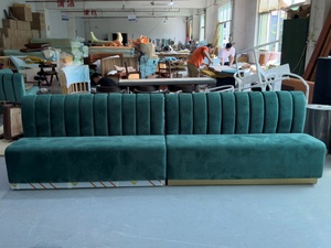 Panca Moderna in Velluto Verde per Sala <span class=keywords><strong>da</strong></span> Pranzo, Seduta Lunga Imbottita per Ristoranti Commerciali, Caffè, <span class=keywords><strong>Bar</strong></span>, Hotel e Lounge - Product Image 6