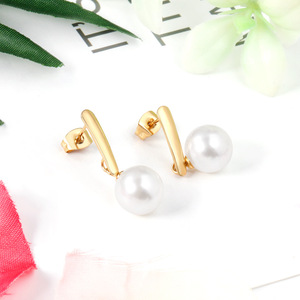 ต่างหูแบบห้อย ตุ้มหูทองประดับมุกเทียมสีขาว รูปทรงกลม ดีไซน์เรขาคณิต สำหรับเป็นของขวัญในโอกาสต่างๆ EA537801G - Product Image 3