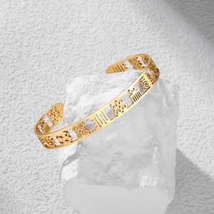 Brazalete Abierto de Acero Inoxidable con Símbolos Adinkra, Brazalete Africano Nyame Ye Ohene Duale Sankofa Gye para Mujeres y Hombres - Product Image 3