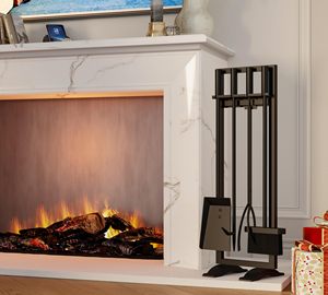Ensemble de 5 outils de <span class=keywords><strong>cheminée</strong></span> robustes en fer forgé avec support, pioche, pinces, pelle, brosse, accessoires <span class=keywords><strong>pour</strong></span> foyer intérieur et poêle <span class=keywords><strong>à</strong></span> <span class=keywords><strong>bois</strong></span> - Product Image 4