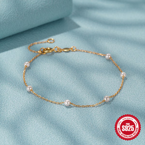 Pulsera de Perlas de Plata de Ley S925 con Cadena Ajustable Estilo Chic Ins <span class=keywords><strong>para</strong></span> <span class=keywords><strong>Mujer</strong></span>, Pulseras de Cadena con Perlas Barrocas Plateadas - Product Image 2