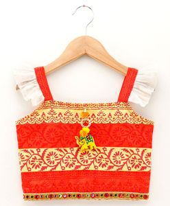 Ensemble de vêtements ethniques pour filles Twisha, haut à manches bouffantes imprimé orange et jaune et pantalon dhoti imprimé (6 mois à 14 ans) - Product Image 2