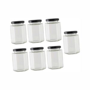 Bouteille hexagonale en verre de haute qualité, prix d'usine, vente en gros, 280 ml, 450 ml, 730 ml, pot à confiture ou à miel avec couvercles métalliques - Product Image 1