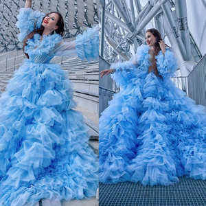 LY-PD0258 イブニングドレス エレガントなパーティードレス プロムドレス 高級イブニングドレス フリル付き キャンディーカラー チュールドレス - Product Image 2