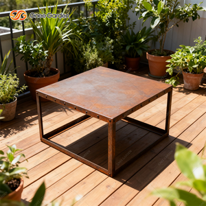 Table basse d'extérieur confortable en acier Corten moderne avec revêtement en poudre pour jardin, pelouse et espaces de détente extérieurs - Product Image 6