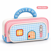Trousse à crayons portable en toile avec fermeture éclair, motif maison mignonne, grande capacité, pour enfants, étudiants, avec poignée