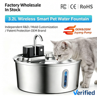 Fontaine à eau pour animaux de compagnie sans fil rechargeable en acier inoxydable de 3,2 L, circulation intelligente, abreuvoir pour chat et chien, prise en charge de l'impression de marque OEM