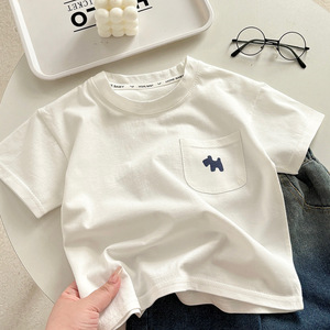 <span class=keywords><strong>Camiseta</strong></span> de Manga Corta 100% Algodón para Niños con Bolsillo Bordado de Perro, Top Casual de Verano para Niños Pequeños, Niñas y Bebés, Venta al Por Mayor - Product Image 2