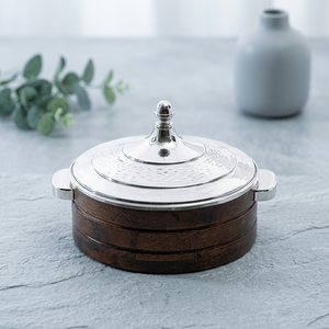 Wood and Stainless Steel Hot Pot Creative Design Chapati Holder Tortilla <b>Box</b> With Mother of Pearl Design Metal Food Warmer - Product Image 1