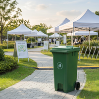 Poubelle à roulettes en plastique de 240 L, corbeille à déchets ouverte avec couvercle, conteneur à ordures mobile pour événements en plein air