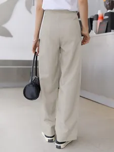 <span class=keywords><strong>Pantalon</strong></span> droit gris taille haute neutre pour femmes <span class=keywords><strong>Pantalon</strong></span> plissé décontracté à poches noires pour femmes - Product Image 3