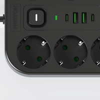 Regleta de Enchufes Pheiyon con 6 Tomas Schuko, 2 Puertos USB, 2 Puertos USB-C, Interruptor Principal, Protección Contra Sobretensiones de 175J, Tipo F CEE 7-3, Multidispositivo