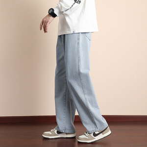 Jeans Denim Cropped da Uomo Nuovo Stile High Street OEM, Pantaloni Casual Larghi a Gamba Dritta Lavaggio Chiaro di Marca alla Moda per Ragazzi - Product Image 1