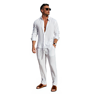 Gingtto venta al por mayor <span class=keywords><strong>de</strong></span> color sólido <span class=keywords><strong>de</strong></span> alta calidad logotipo personalizado conjuntos <span class=keywords><strong>de</strong></span> camisa <span class=keywords><strong>de</strong></span> <span class=keywords><strong>lino</strong></span> para <span class=keywords><strong>hombre</strong></span> - Product Image 5