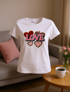 T-shirt casual da donna con design a cuore, maniche corte, girocollo, bianca, con motivo divertente, per San Valentino, tutte le stagioni - Product Image 2