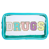 Trousse de Maquillage Professionnelle Personnalisée en PVC Transparent avec Patch Chenille Lettre Universitaire Esthétique Preppy, Étui à Médicaments et Articles de Toilette