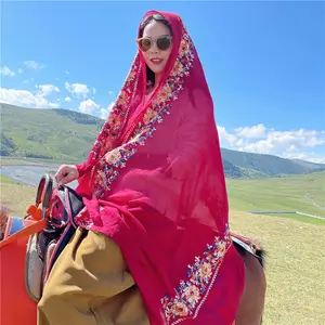Хлопковые льняные шарфы и шали с вышивкой в этническом стиле для женщин, 2024 химар
