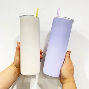 Nouveau Gobelet Isotherme Droit et Élancé de 20 oz à Double Paroi, Couleurs Pastel Mattes, Sublimation Colorée, avec Couvercles - Product Image 2