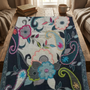 MAYURI CREATIONS Luxurious 100% Boiled <b>Wool</b> Jacquard Long Scarf Intricate Floral Geometric Design Embroidery Warm <b>Shawl</b> - Product Image 2