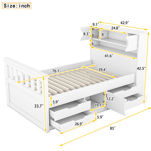 White Wooden Storage Bed With Drawers And <b>Shelves</b> Multi Functional Bedroom Furniture For Children Adults And Elderly - Product Image 3