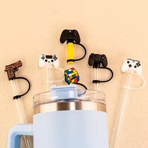 En gros, nouvelle couverture anti-poussière réutilisable en silicone de 10 mm pour pailles, motif dessin animé mignon, accessoire pour gobelet - Product Image 6