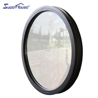 Ventana Redonda de Aluminio con Doble Acristalamiento, Personalizada, en Forma de Arco, Media Luna, Negra, para Casa o Villa