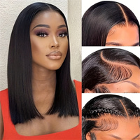 Perruque Lace Frontale Courte Bob Droite Double Drawn en Gros, 100% Cheveux Humains Vietnamiens, Sans Colle, Dentelle HD, Pour Femmes