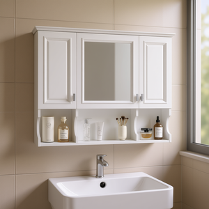 Modern 35 In X 28 In Wall Mounted <b>Bathroom</b> Medicine <b>Cabinet</b> <b>With</b> <b>Mirror</b> Open Shelves For <b>Bathroom</b> Storage - Product Image 2