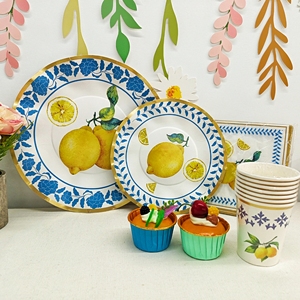 ชุดอุปกรณ์ตกแต่งปาร์ตี้ธีมสีเหลือง DAMAI ของตกแต่งปาร์ตี้ผลไม้ฤดูใบไม้ผลิ ลายเลมอนและดอกโบตั๋น สำหรับชุดจานกระดาษและผ้าเช็ดปากแบบใช้แล้วทิ้ง - Product Image 1