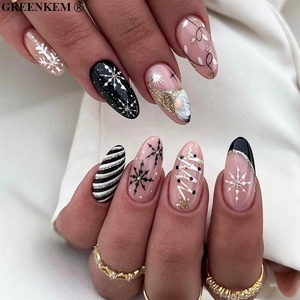 Faux ongles d'hiver en forme de flocon de neige avec paillettes roses dorées, <span class=keywords><strong>manucure</strong></span> française, prêt à porter, pointes amandes, 24 pièces - Product Image 2