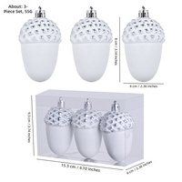 Nouvelles décorations de Noël en plastique de Chine, style vintage, blanches, 8 cm, en forme de gland, ornements plaqués pour sapin de Noël