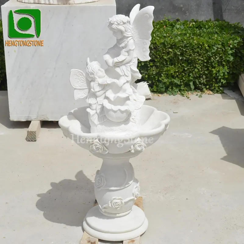 Indoor Water Feature Decoration Hand Carved White Marble Little Angel Statue Carved Water Fountain