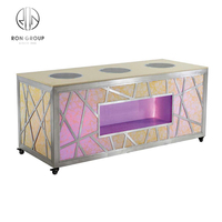 Mobilier italien à LED pour événements, table de buffet d'hôtel à plateau en pierre de marbre avec chauffe-plats, table de buffet à induction