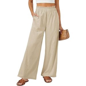 FOXA Womens <b>Wide</b> <b>Leg</b> Cotton <b>Linen</b> Pants High Waist Flowy Palazzo <b>Trousers</b> With Pockets Casual Beach Wear - Product Image 1