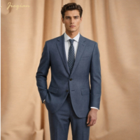 Setelan Jas Pria 2 Potong Bahan Campuran Wol Berkualitas Tinggi Warna Abu-Abu Mewah, Slim Fit, Model Italia, untuk Bisnis dan Pernikahan